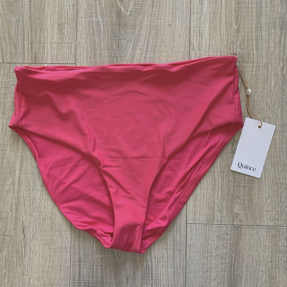 Quince Italian High-Rise Bikini Bottom Swim Hibiscus Pink Womens Large L